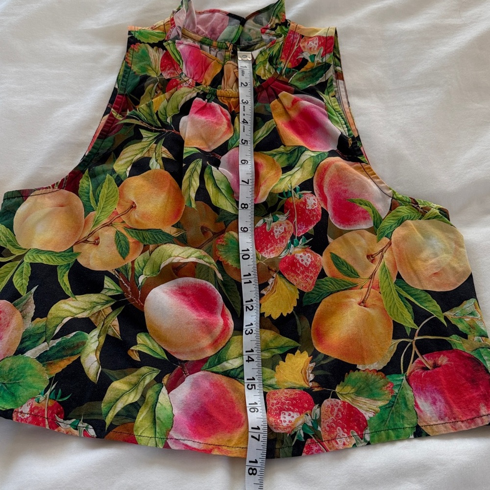 Maeve by Anthropologie Poplin Ruffle-Neck Halter Tank Fruit Tropical Print XS - Picture 12 of 13